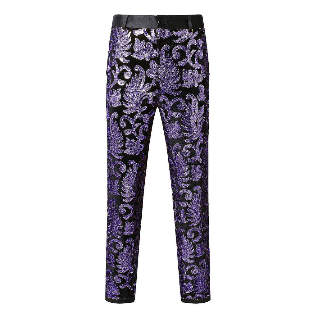 Herren elegante Pailletten-Hosen mit floralem Muster