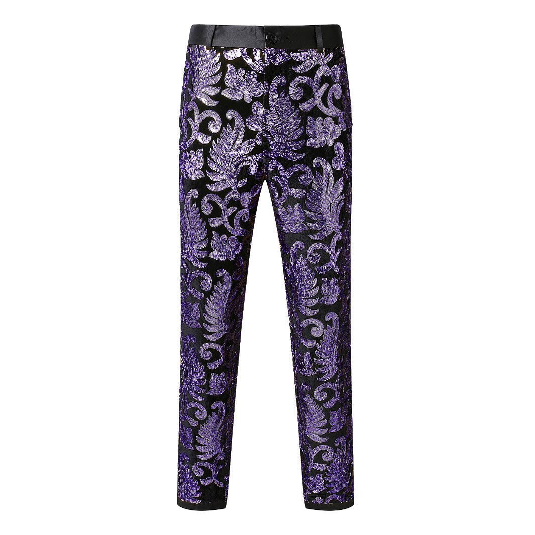 Herren elegante Pailletten-Hosen mit floralem Muster