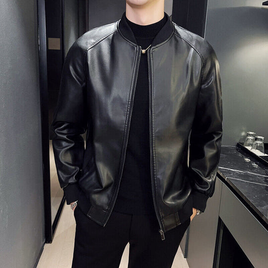 Herren Oversize Kunstleder-Bomberjacke mit Raglanärmeln, Reißverschluss und gerippten Bündchen Shop Nory