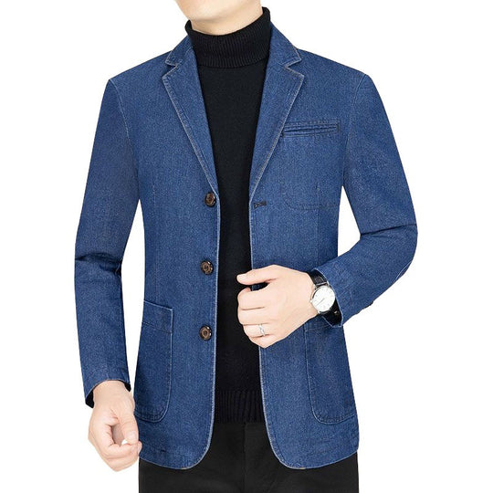Herren Jeansblazer Slim Fit mit Aufgesetzten Taschen und Notch-Kragen Shop Nory