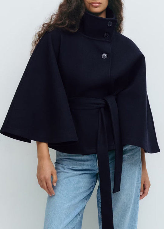 Damen modische Wolljacke mit hohem Kragen und Gürtel
