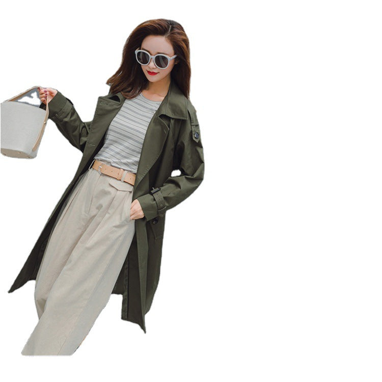 Damen Midilanger Trenchcoat mit taillierendem Bindegürtel und verstellbaren Manschetten Shop Nory