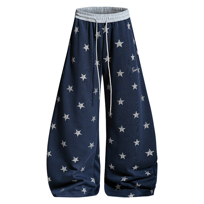 Damen Weite Lounge-Hose mit Sternenprint und elastischem Tunnelzug Shop Nory
