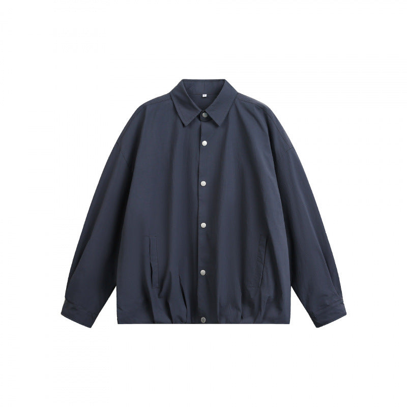 Unisex Boxy-Hemdjacke mit Druckknopfleiste, Hemdkragen und elastischem Saum Shop Nory