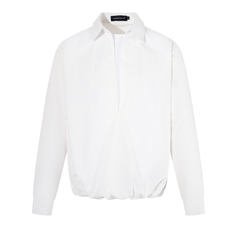 Damen Elegante Bluse mit verdeckter V-Schlitzfront, Hemdkragen und elastischem Saum Shop Nory