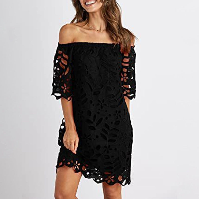 Damen Off-Shoulder Kleid mit floralen Cut-Outs und luftigen Ärmeln