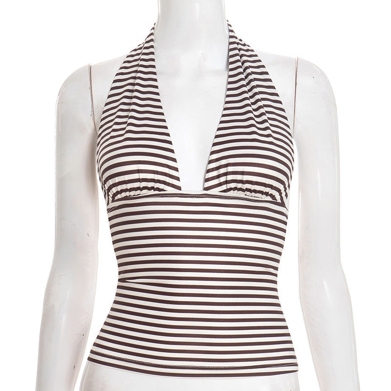 Damen Wickel-Bikinioberteil mit raffiniertem Halter-Design und gestreiftem Muster Shopnory