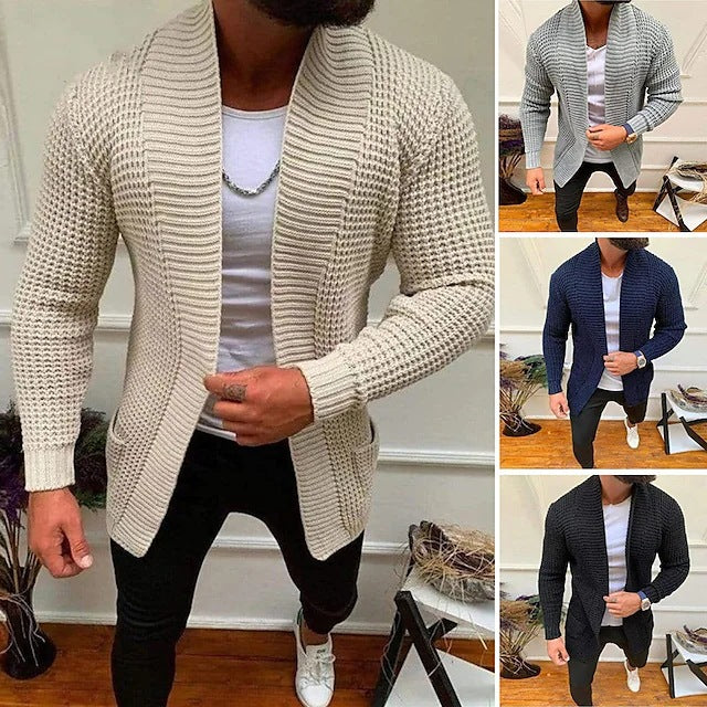 Herren Grobe Strickjacke mit offenem Design und tiefem Kragen Shopnory