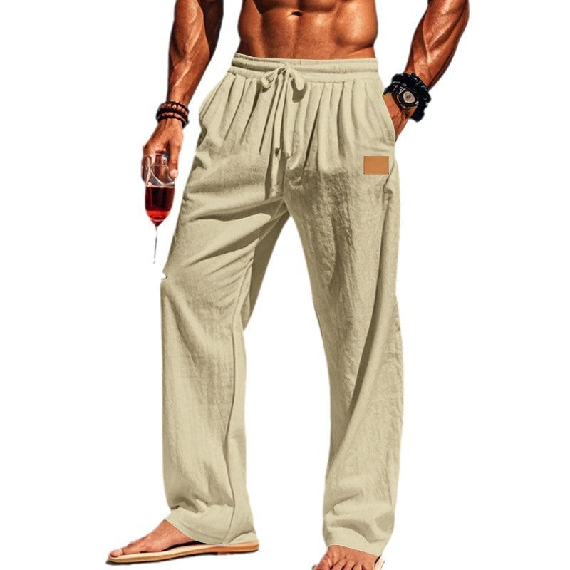 Herren nan maritime Leinen-Freizeithose mit weitem Bein elastischem Tunnelzugbund und Eingrifftaschen