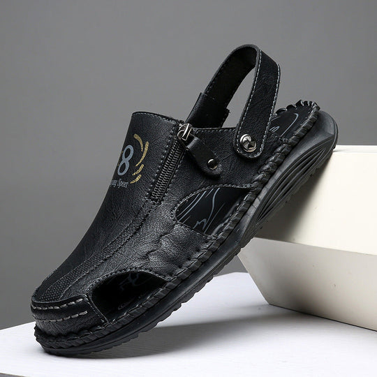 Herren orthopädische Leder-Sandalen mit verstellbarem Riemensystem