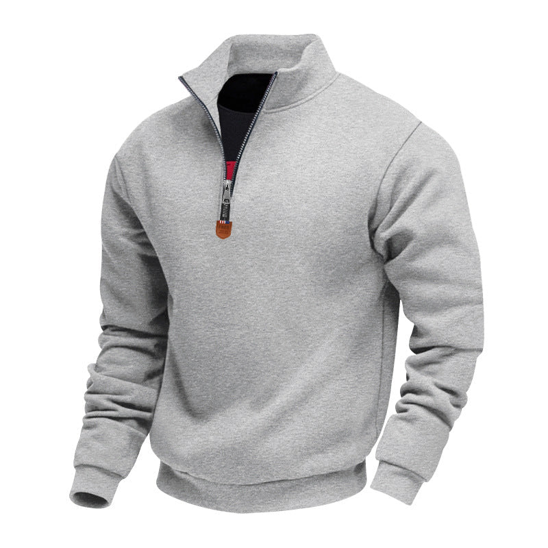 Herren sportlicher Pullover mit halbem Reißverschluss und modischem Stehkragen