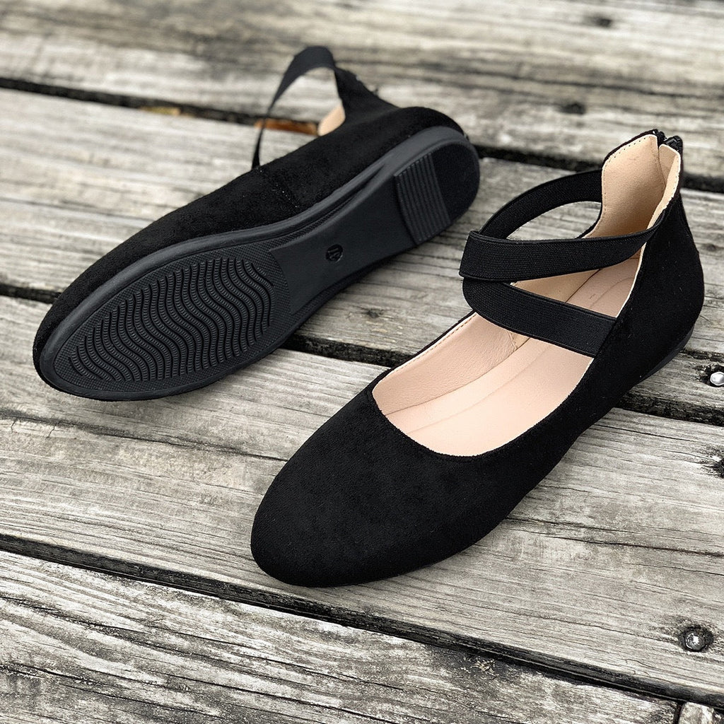 Damen Ballerina mit elastischen Riemen und komfortablem Fußbett Shopnory