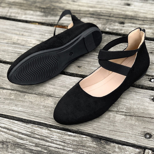 Damen Ballerina mit elastischen Riemen und komfortablem Fußbett Shopnory