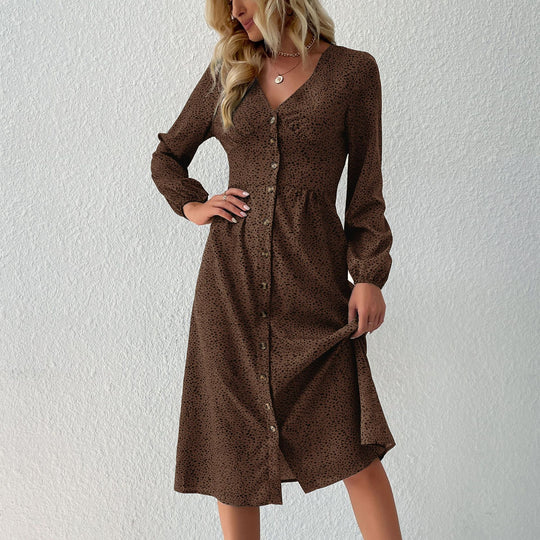 Damen V‑Ausschnitt Midikleid mit Knopfleiste, taillierter Schnitt und Ballonärmeln Shop Nory