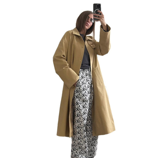 Damen Maxilanger Oversize-Trenchcoat mit Stehkragen und verdeckter Druckknopfleiste Shop Nory
