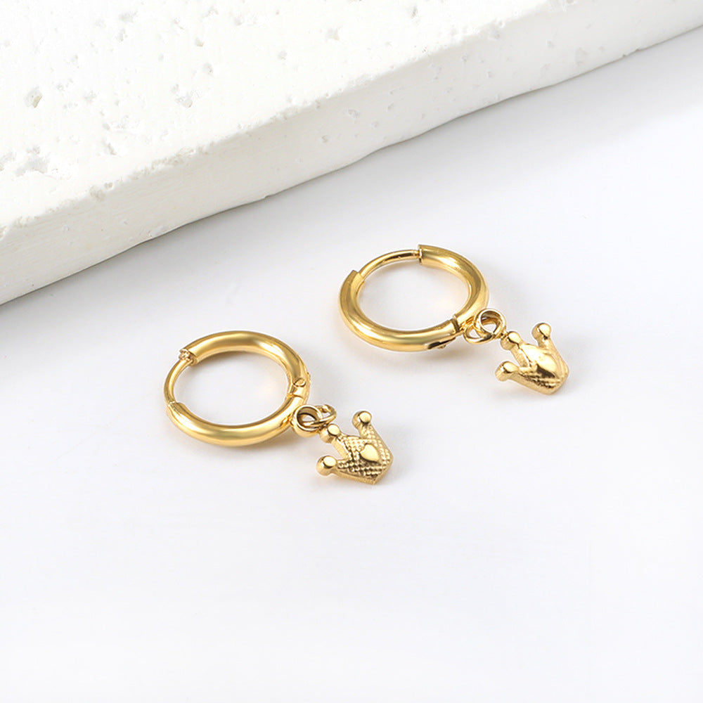 Damen Hängende Ohrringe mit Krone-Anhänger aus goldplattiertem Edelstahl Shop Nory