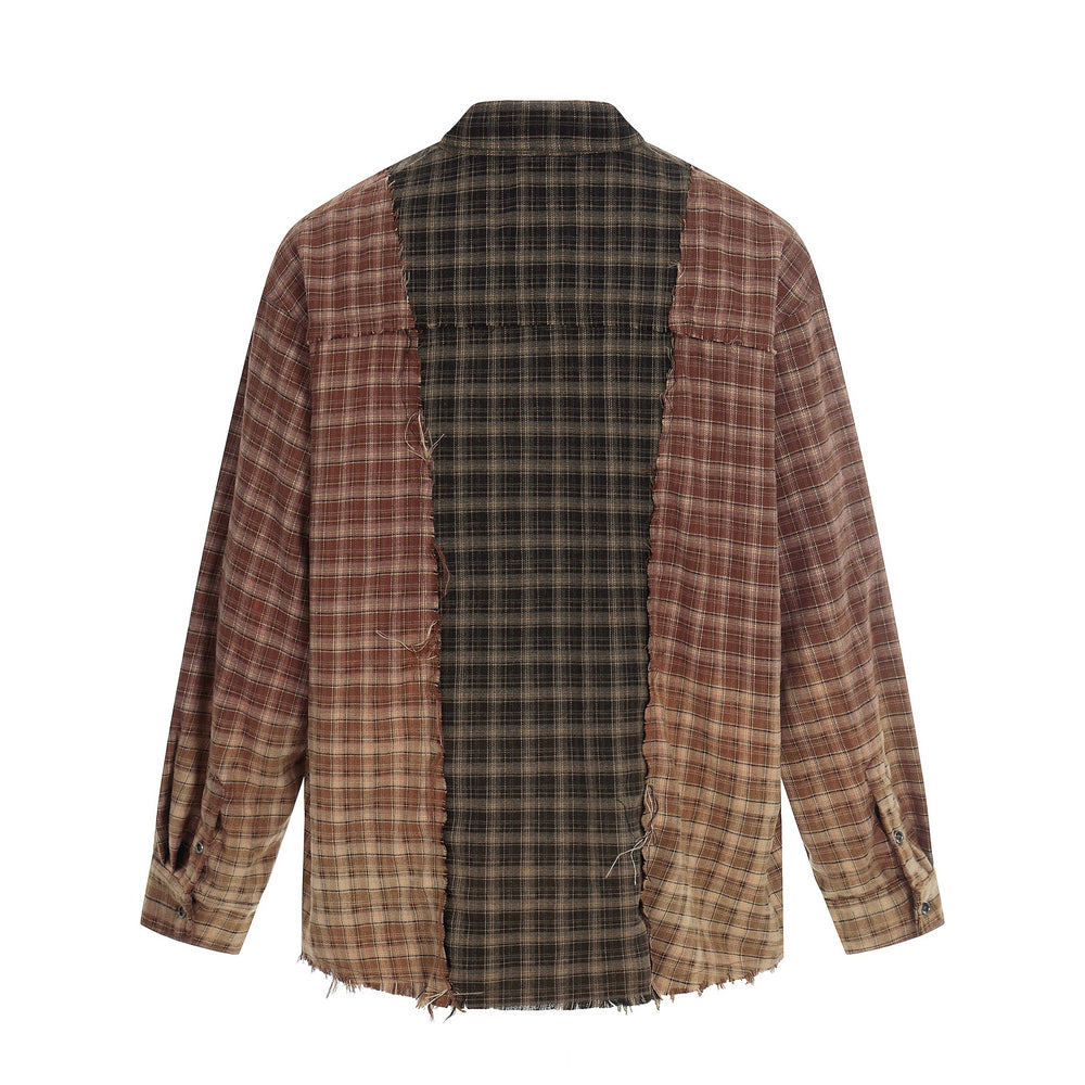 Herren Patchwork-Flanell-Overshirt mit ausgefransten Kanten Shop Nory