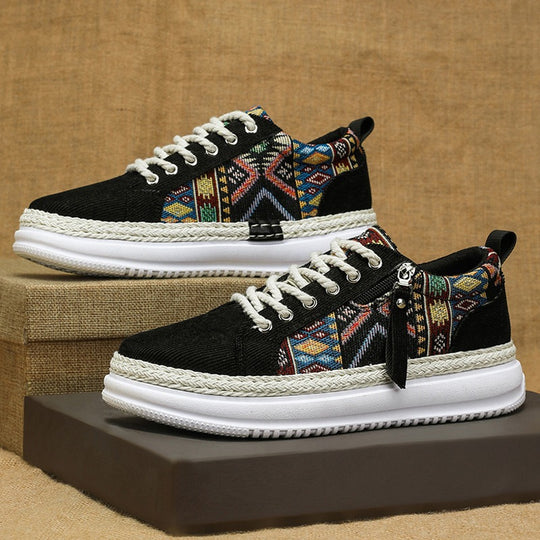 Damen espadrille-inspirierte Plateau-Sneaker mit gewebten Ethno-Einsätzen, seitlichem Reißverschluss und gedämpfter Leichtsohle Shop Nory