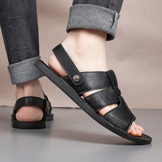 Herren Bequeme und elegante Leder-Sandalen mit verstellbarem Riemensystem