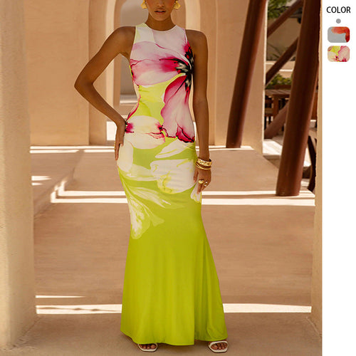 Damen Maxikleid mit floralen Akzenten und figurbetontem Schnitt