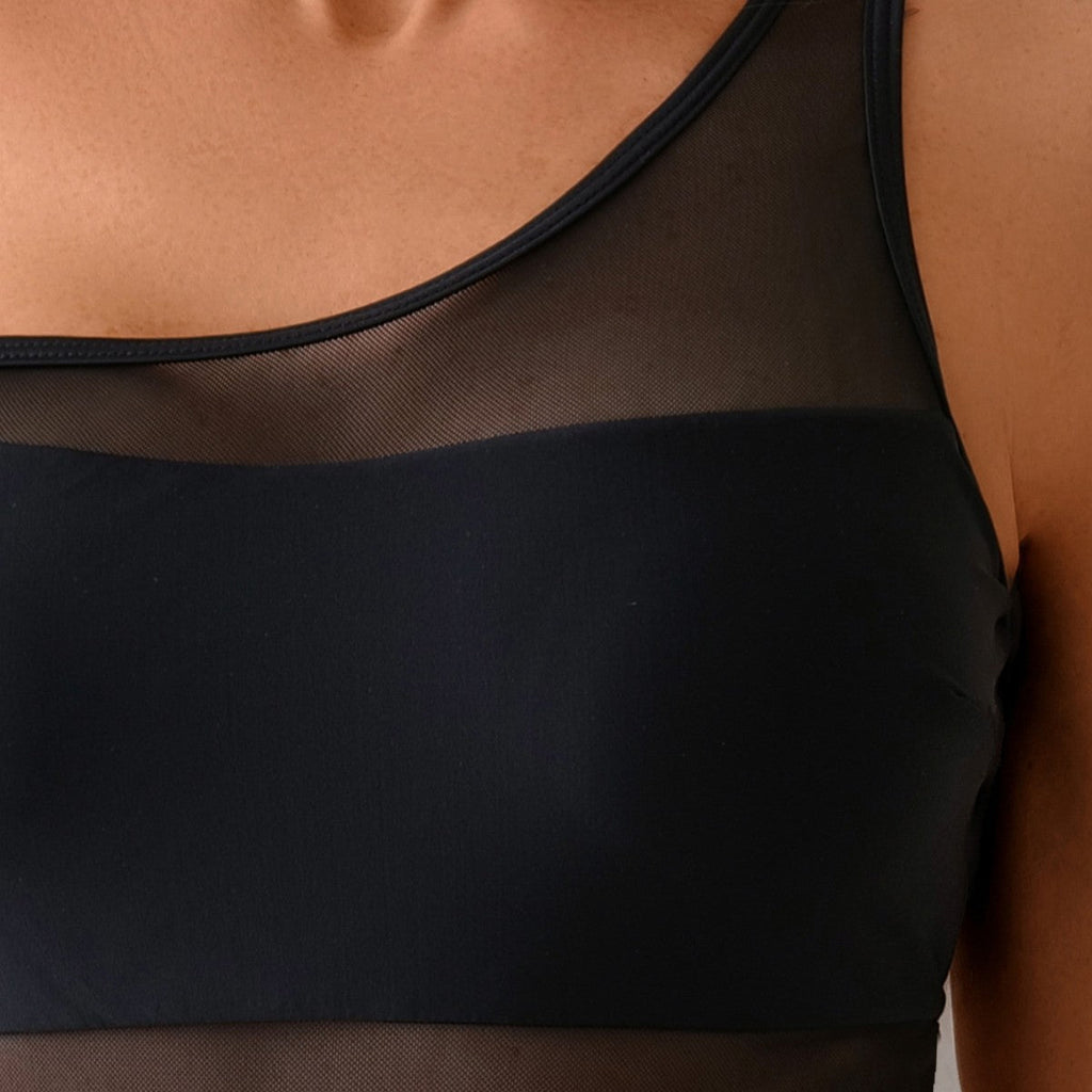 Damen Sportlicher Einteiler mit transparenten Einsätzen
