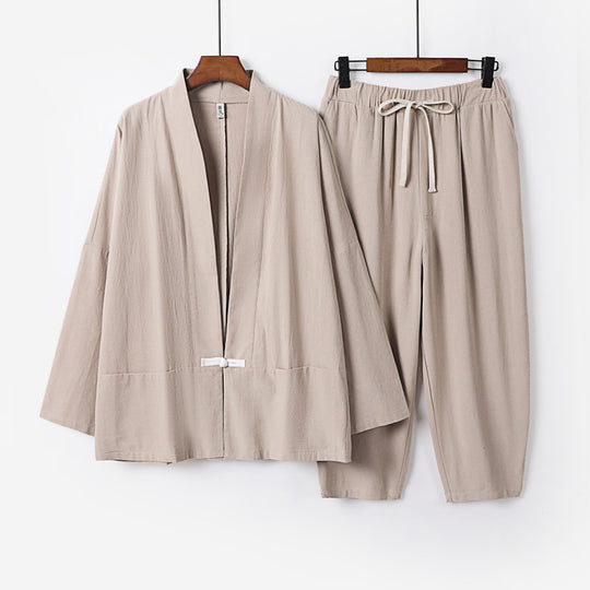 Unisex Lässiges Kimono-Loungewear-Set aus leichtem Leinenmix mit Kordelbundhose Shop Nory