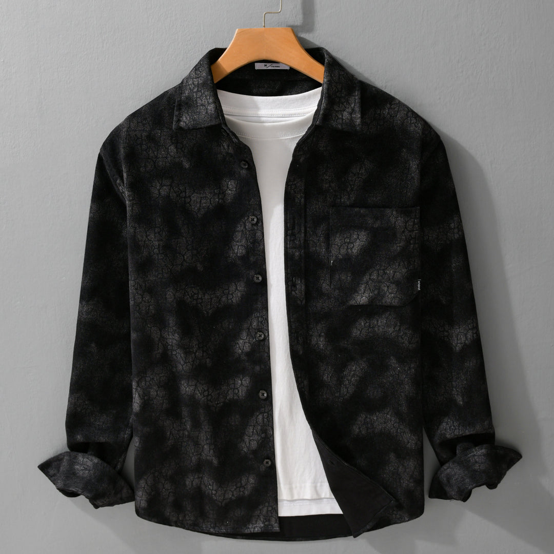 Herren Samtiges Hemdjacken-Overshirt mit tonalem Muster und Brusttasche Shop Nory