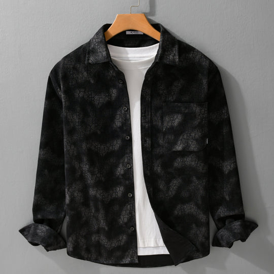 Herren Samtiges Hemdjacken-Overshirt mit tonalem Muster und Brusttasche Shop Nory