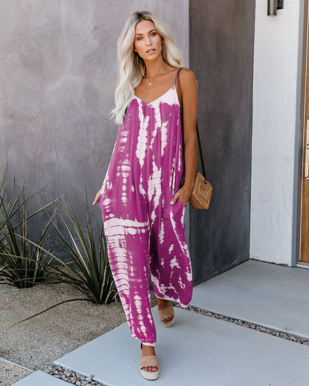 Damen Elegantes Jumpsuit mit Spaghettiträgern und weitem Bein