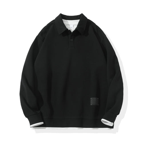 Unisex Oversize-Poloshirt-Sweatshirt mit Halbknopfleiste und Layering-Effekt Shop Nory