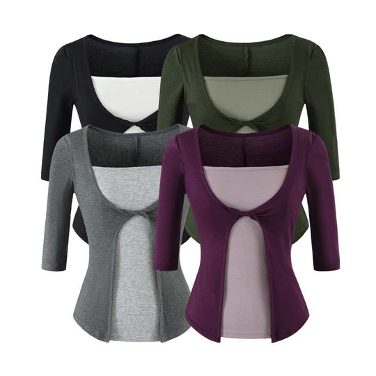 Damen Lagen‑Look Shirt mit Knotenfront, Dreiviertelärmel und integriertem Untertop Shop Nory