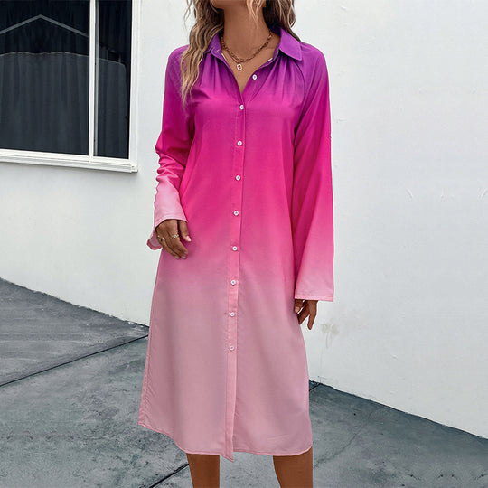 Damen Hemdblusenkleid mit sanftem Farbverlauf, lockerem Schnitt und krempelbaren dreiviertelärmeln Shop Nory