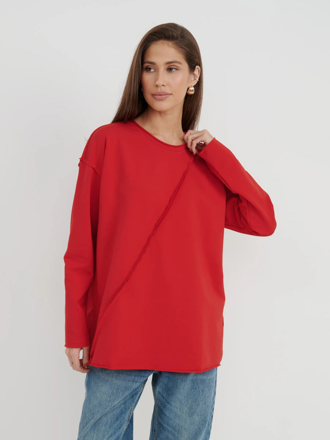 Damen Oversized Longsleeve mit schräger Naht und überschnittenen Schultern Shop Nory