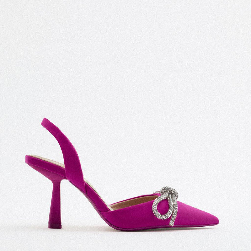 Damen Slingback Pumps mit funkelndem Schleifenakzent und elegantem Absatz