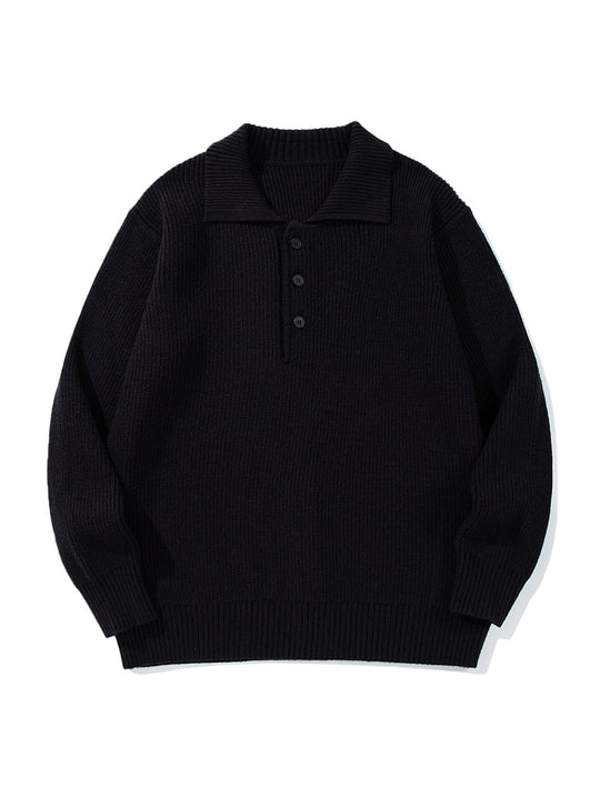 Herren Gerippter Polokragenpullover mit dreifacher Knopfleiste und Relaxed-Fit Shop Nory