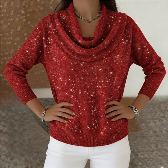 Damen Glitzernder Strickpullover mit Wasserfall-Ausschnitt Shop Nory