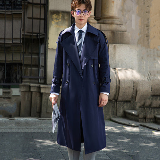 Herren Eleganter langer Trenchcoat mit Bindegürtel und Rückenpasse Shop Nory