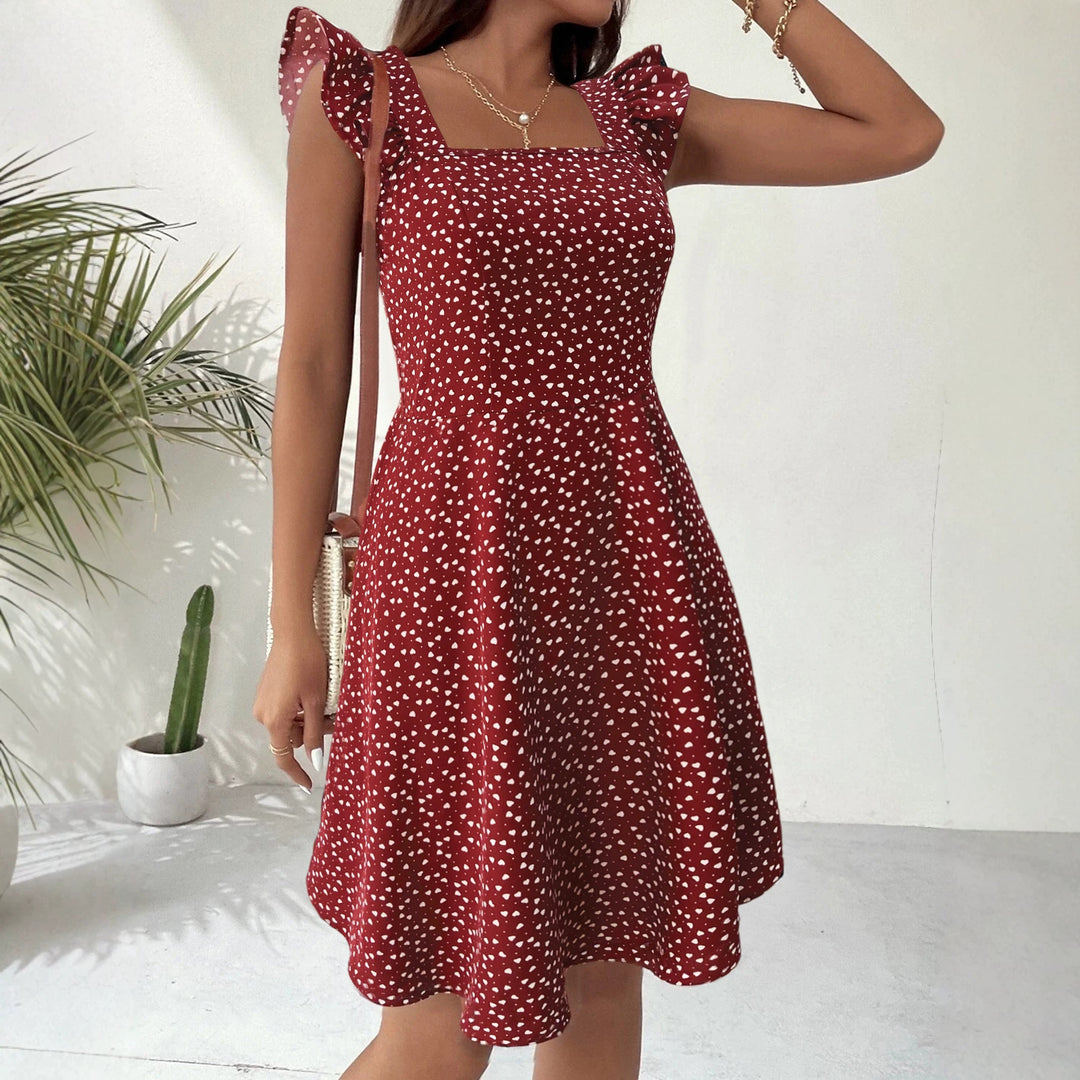 Damen lässiges A-Linien Kleid mit Quadrat-Ausschnitt und Volantärmeln Shop Nory