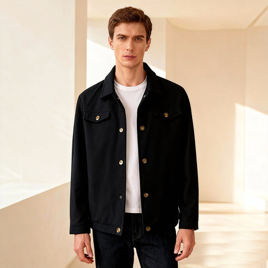 Herren Kurzjacke aus Velours‑Imitat mit Hemdkragen und Pattentaschen Shop Nory