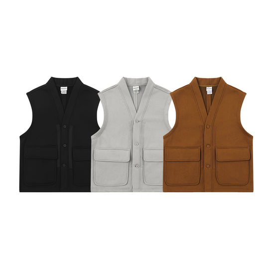 Unisex Utility‑Weste mit V-Ausschnitt, großformatigen Klappentaschen und Knopfleiste Shop Nory