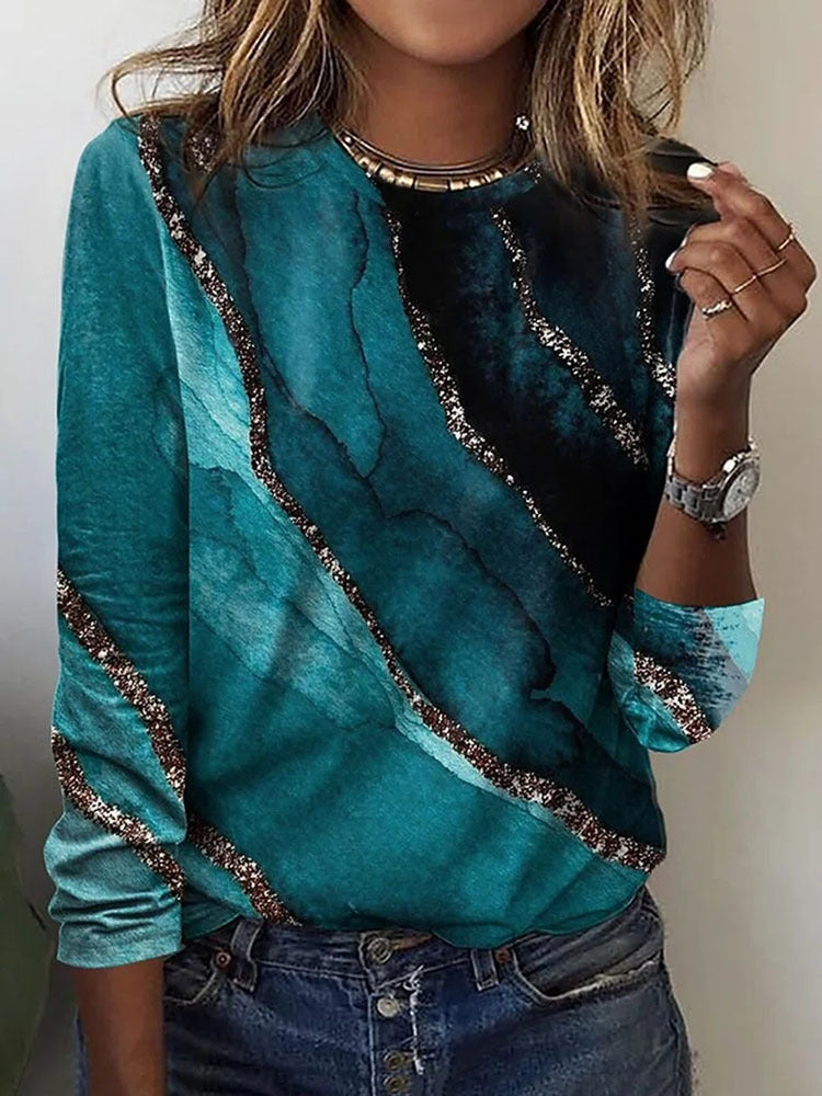 Damen Langärmeliges Oversize-Sweatshirt mit abstraktem Aquarell-Mosaikprint Shop Nory