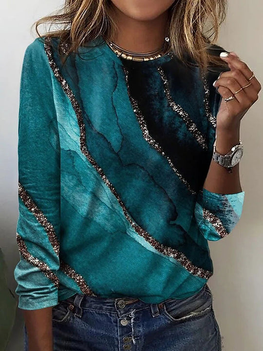 Damen Langärmeliges Oversize-Sweatshirt mit abstraktem Aquarell-Mosaikprint Shop Nory