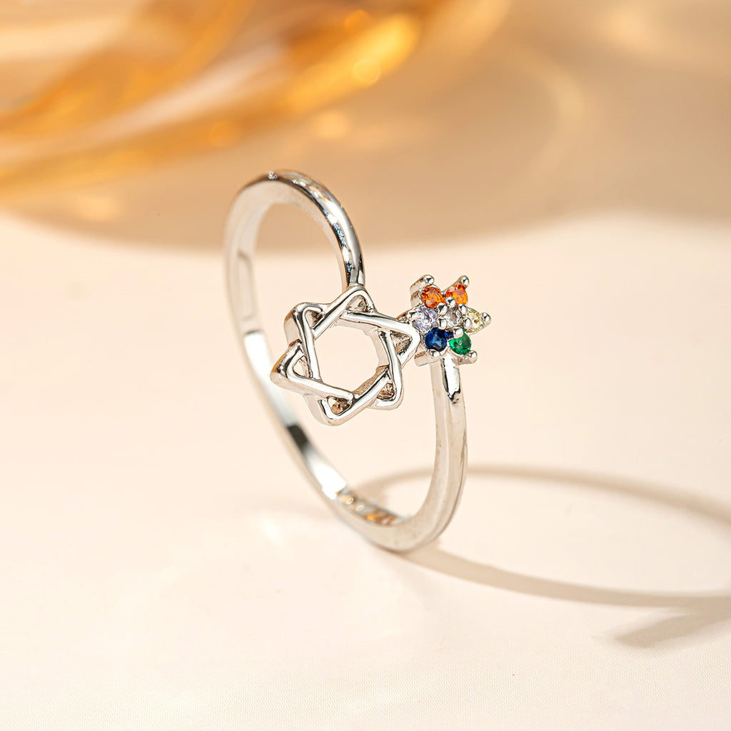 Damenring mit floralem und buntem Kristalldesign Shop Nory