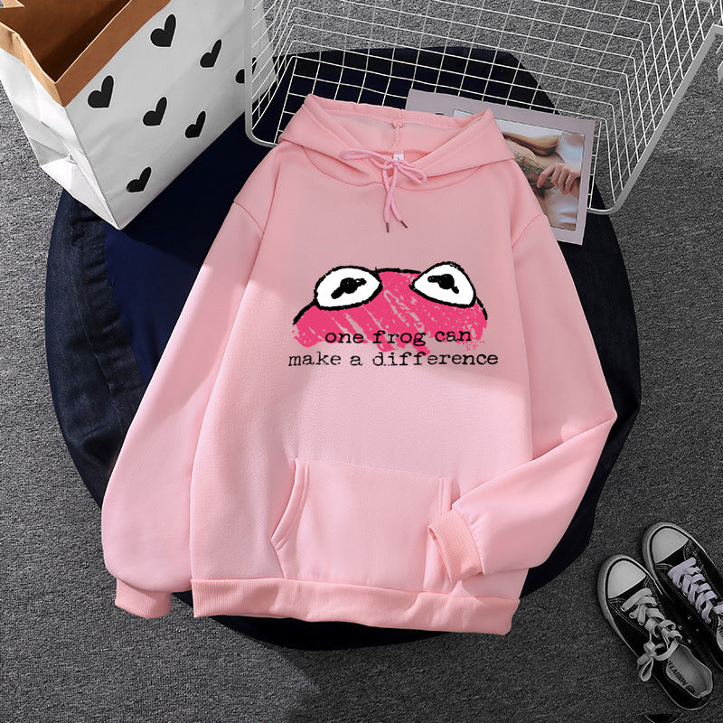 Damen nan relaxed-fit Kapuzenpullover mit gestempelter Froschgrafik, Kängurutasche und Kordelzug Shop Nory