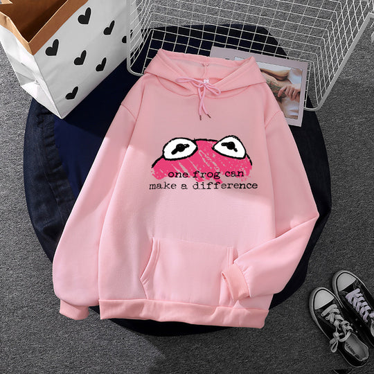 Damen nan relaxed-fit Kapuzenpullover mit gestempelter Froschgrafik, Kängurutasche und Kordelzug Shop Nory