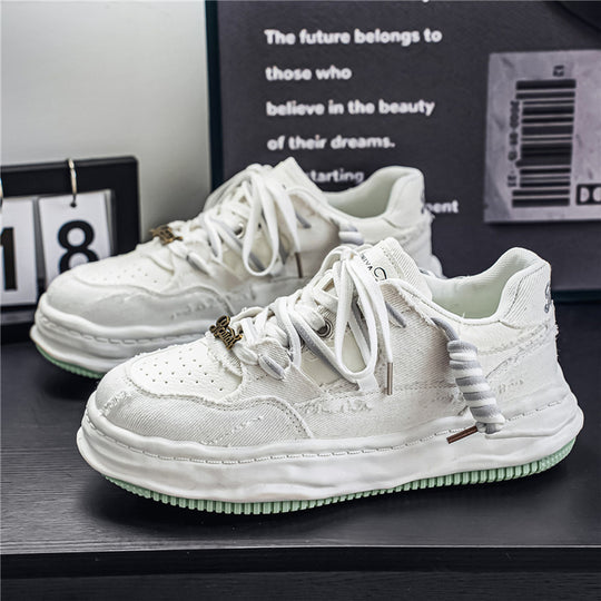 Damen denim-Plateau-Sneaker mit kontrastnähten, wattierter Wellenlaufsohle und verzierten Schnürdetails Shop Nory