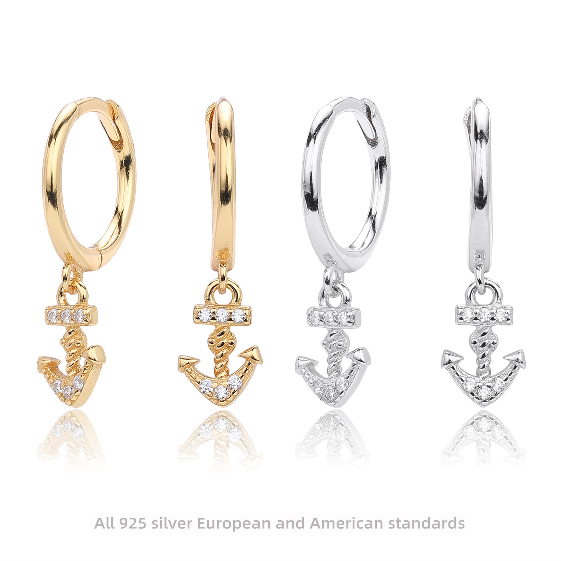 Damen Ohrhänger im maritimen Ankerdesign mit funkelnden Zirkonia aus 925 Sterling Silber Shop Nory