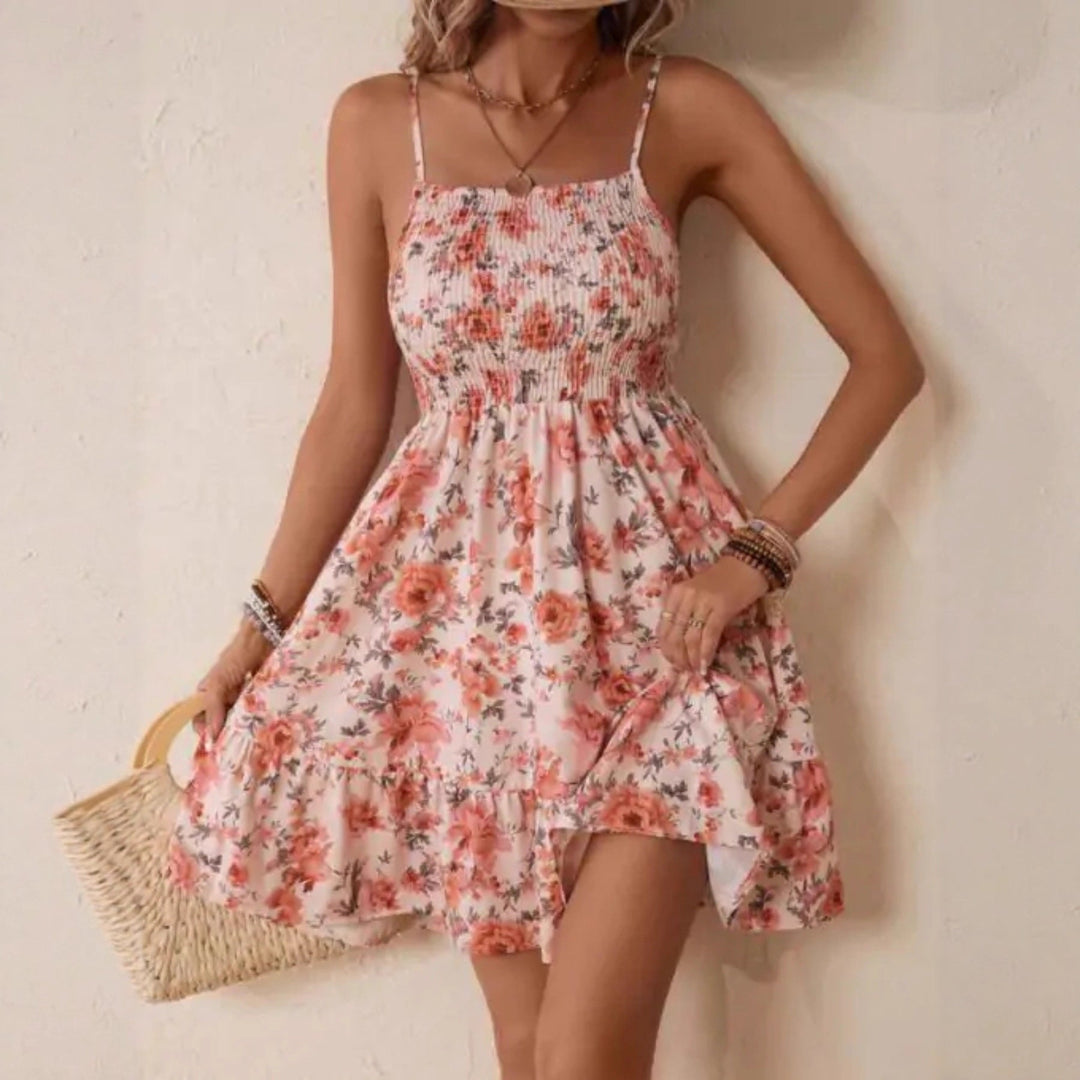 Damen Floral Sommerkleid mit schwingendem Rock und Spaghetti-Trägern Shopnory
