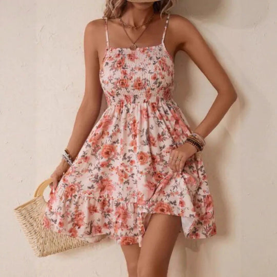Damen Floral Sommerkleid mit schwingendem Rock und Spaghetti-Trägern Shopnory