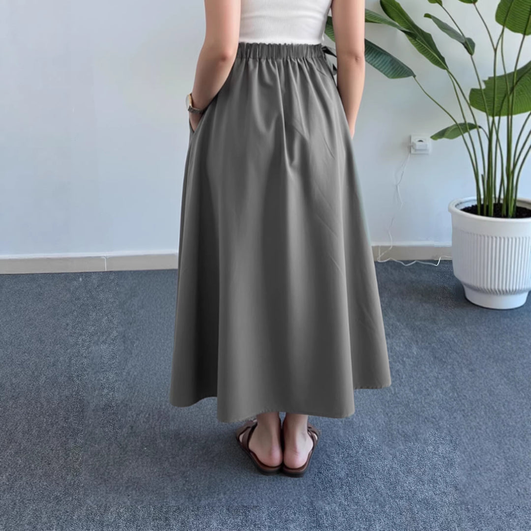 Damen Fließender Midirock mit hohem Smokbund, Bindeschleifen und Eingrifftaschen Shop Nory